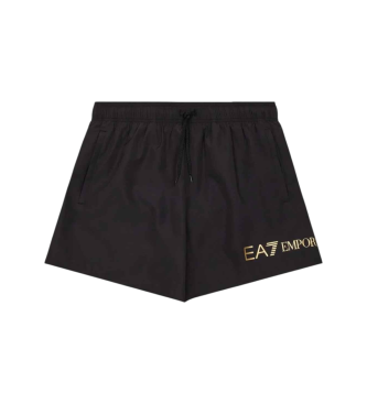 EA7 para hombre. 7M002000_AF13049 Bañador de largo medio con logotipo ASV negro, dorado (L), Beachwear, Poliéster