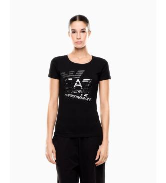 EA7 para mujer. 7W000720_AF10373 Camiseta con estampado Logo Series negro (M), Casual, Algodón, Manga corta