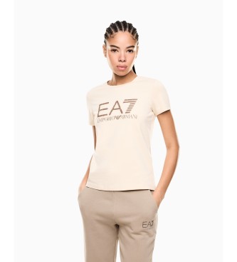 EA7 för kvinnor. 7W000993_AF18401 Graphic Series beige t-shirt i stretchstickad kvalitet (M), Casual, Bomull, Kort ärm