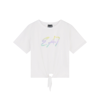 EA7 för flickor. 7G000069_AF10373 Vit t-shirt med rund hals i stretchbomull Logo Series (10Años= 142cm), Casual, Kort ärm, barnmode