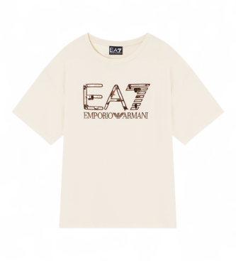 EA7 para niña. 7G000213_AF21636 Camiseta LOGO SERIES GIRL beige (8Años= 130cm), Casual, Algodón, Manga corta, moda infantil