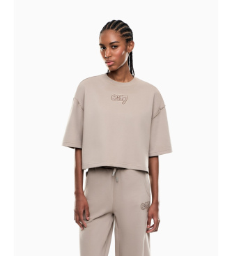 EA7 för kvinnor. 7W000970_AF20758 Logotypserien t-shirt i bomullsblandning beige (L), Casual, Lång ärm