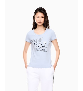 EA7 för kvinnor. 7W000977_AF10373 T-shirt Logo Series i bomull med logotyp i blå strass (L), Casual, Kort ärm