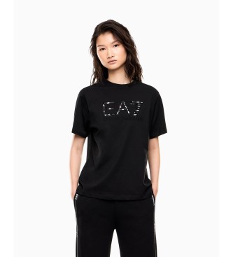 EA7 för kvinnor. 7W001096_AF21636 Stickad t-shirt Logo Series svart (L), Casual, Bomull, Kort ärm