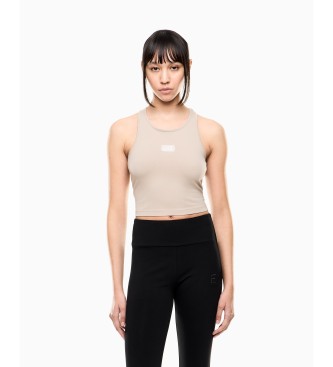 EA7 för kvinnor. 7W001113_AF14752 Ribbstickad topp i stretchig bomull, nude (L), Casual, Ärmlös / Hängselbyxor, Naken