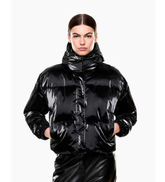 EA7 para mujer. 7W000808_AF14805 Chaqueta bomber brillante negro (S), Casual, Poliéster