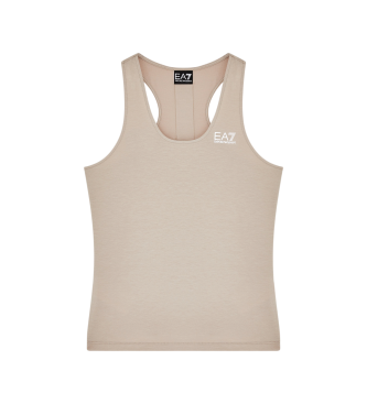 EA7 för kvinnor. 7W001147_AF12945 Brun teknisk tyg t-shirt Natural Ventus7 (L), Deportivo, Ärmlös / Hängselbyxor, Återvunnen polyester