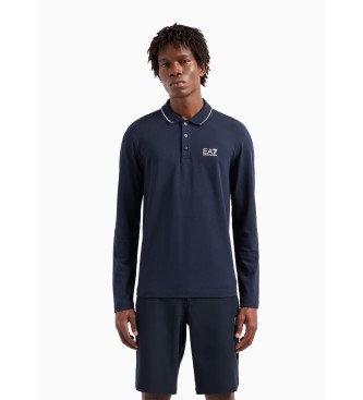 EA7voor Mannen. 8NPF17_PJVUZ Core Identity Polo Met Lange Mouwen In Marine Stretch Katoen (M), Casual, Marineblauw