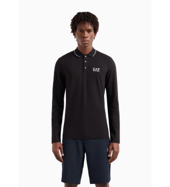EA7voor Mannen. 8NPF17_PJVUZ Core Identity Poloshirt Met Lange Mouwen In Zwart Stretchkatoen (S), Casual