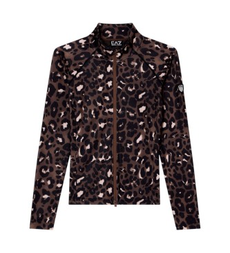 EA7 para mujer. 7W000397_AF14634 Sudadera Ski W Kitzbuhel Powerstretch marrón (S), Deportivo, Animal print, Sportswear, Multideporte, Poliés
