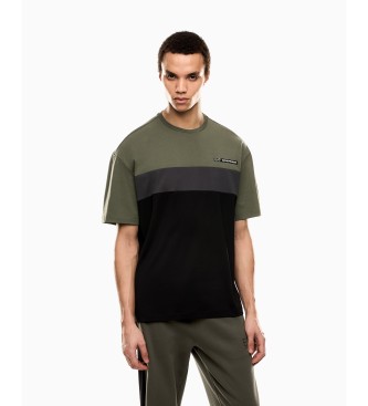 EA7 para hombre. 7M000935_AF16548 Camiseta mezcla de algodón Athletic Colour Block verde oscuro (XXS), Casual, Manga corta