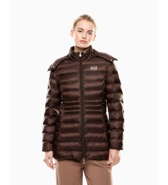 EA7 para mujer. 7W000685_AF12475 Abrigo con capucha de nailon acolchado marrón (3XL), Casual, Poliéster
