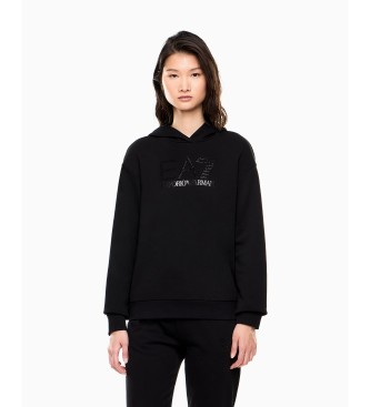 EA7 för kvinnor. 7W000537_AF15831 Fancy Strass sweatshirt svart (XS), Casual, Deportivo, Bomull