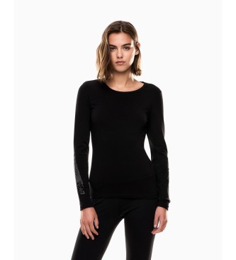 EA7 para mujer. 7W000522_AF10373 Camiseta Logo Series negro (L), Casual, Algodón, Manga larga