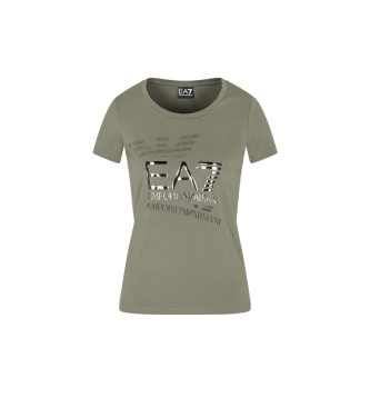 EA7 para mujer. 7W000720_AF10373 Camiseta con estampado Logo Series verde (XL), Casual, Algodón, Manga corta