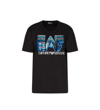 EA7 para mujer. 7W000724_AF12957 Camiseta de punto con lentejuelas Logo Series negro (M), Casual, Algodón, Manga corta