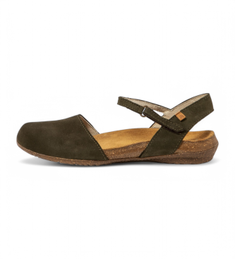 El Naturalista para mujer. 2N4123220005_0G3 Sandalias de piel N412 Wakataua verde (36), Plano, Velcro, Casual