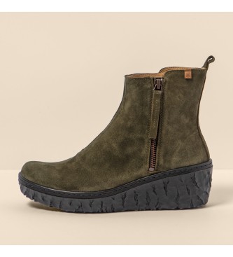 Botines de Piel N5167 Myth Yggdrasil verde -Altura cuña 5,7cm- (42), 5 a 8cm, Cremallera, Casual