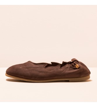 EL NATURALISTA para mujer. Bailarinas de piel Nobuck-W Brown CrochÃ© m