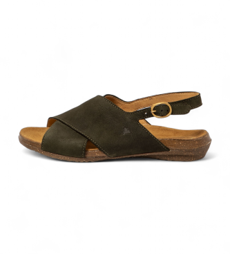 El Naturalista para mujer. 255581122005_0G3 Sandalias de Piel N5558 Wakataua verde (39), Plano, 1 a 3cm, Hebilla, Casual