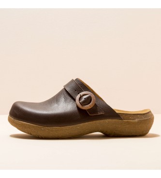 EL NATURALISTA para mujer. Zuecos de piel Natural Grain Brown Wakatiwa