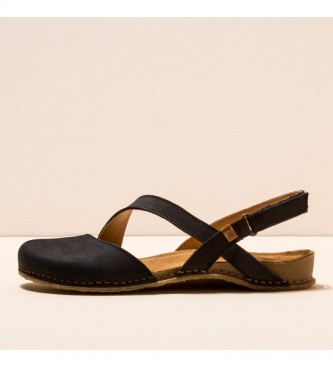 El Naturalista para mujer. 258131101005_001 Sandalias de piel N5813 Panglao negro (39), Plano, 1 a 3cm, Hebilla, Casual