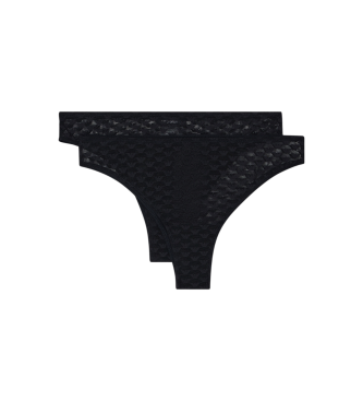 Emporio Armani para mujer. EW000406_AF15358 Set 2 Tangas All Over Eagle negro (L), Homewear, Poliamida