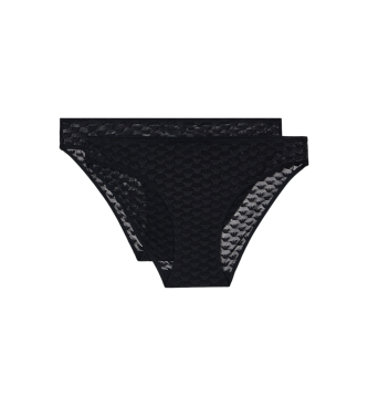 Emporio Armani para mujer. EW000403_AF15358 Set de 2 braguitas All Over Eagle Mesh negro (S), Homewear, Poliamida