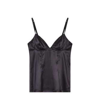 Emporio Armani para mujer. EW001944_AF15351 Top Satin Lace negro (S), Homewear, Poliamida, Sin mangas / Tirantes