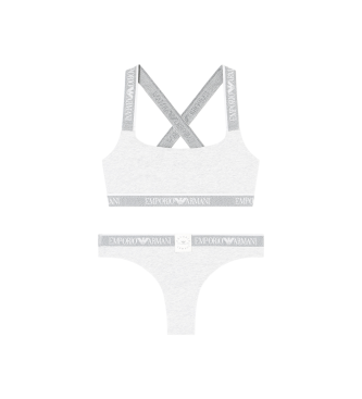 Emporio Armani para mujer. EW001905_AF15345 Conjunto de ropa interior Iconic Logoband gris (S), Homewear, Algodón