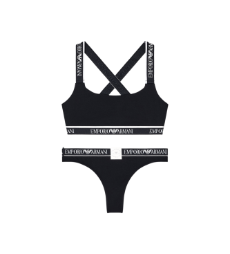 Emporio Armani para mujer. EW001905_AF15345 Conjunto de ropa interior Iconic Logoband negro (XL), Homewear, Algodón