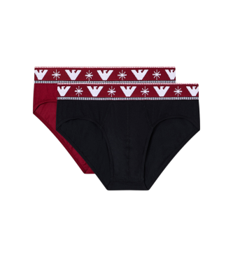 Emporio Armani para hombre. EM000251_AF15009 Set 2 Slips Holidays rojo, negro (M), Homewear, Poliamida, Burdeos