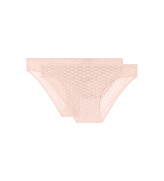 Emporio Armani para mujer. EW000403_AF15358 Set de 2 braguitas All Over Eagle Mesh rosa (XS), Homewear, Poliamida