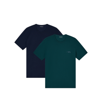 Emporio Armani para hombre. EM001849_AF10778 Set 2 camisetas Homie con logotipo de monograma resaltado verde, marino (XXL), Homewear, Algodó