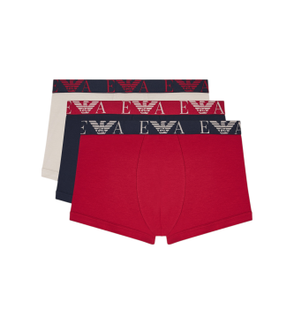 Emporio Armani para hombre. EM000259_AF20668 Set 3 Bóxers Discret rojo, beige, azul (L), Homewear, Algodón