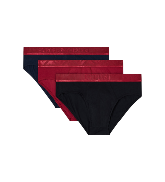 Emporio Armani para hombre. EM000258_AF10780 Set 3 Slips Logo Brillante rojo, marino, negro (M), Homewear, Algodón, Burdeos