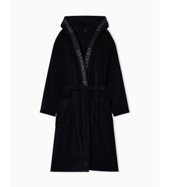 Emporio Armani para hombre. EM002255_AF14986 Albornoz de rizo con logotipo en el borde negro (L), Homewear, Algodón