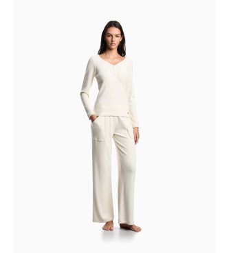 Emporio Armani para mujer. EW002015_AF15354 Camiseta Nightwear blanco roto (S), Homewear, Viscosa, Manga larga