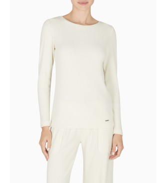 Emporio Armani para mujer. EW002494_AF15354 Camiseta Warm Rib blanco (XS), Casual, Algodón, Manga larga