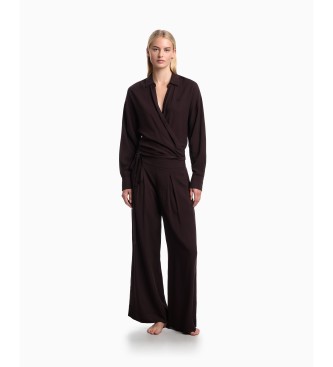 Emporio Armani för kvinnor. EW003422_AF20252 Bruna byxor för strandkläder (XS), Casual, Viskos