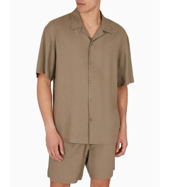 Emporio Armani para hombre. EM000593_AF12356 Camisa Lino marrón (XXL), Casual, Manga corta