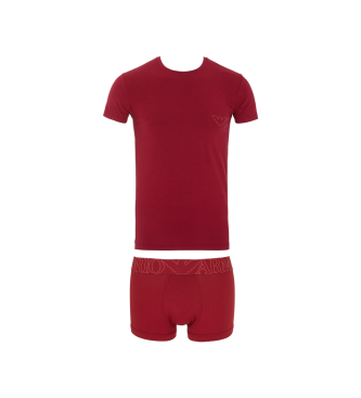 Emporio Armani para hombre. EM000398_AF14978 Set de camiseta y bóxer Megalogo burdeos (S), Rojo, Homewear, Algodón, Manga corta