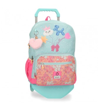 Enso para niña. 95527T1 Mochila doble compartimento Ballons con carro turquesa (OSFA), Casual, Poliéster, moda infantil, Enso outlet 2024.