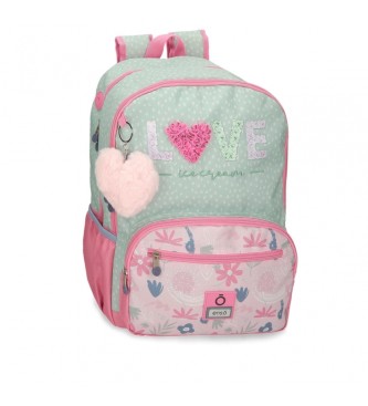 Enso unisex para niños. 95627D1 Mochila Love ice cream doble compartimento adaptable (OSFA), Casual, Verde, Poliéster, moda infantil, Enso o