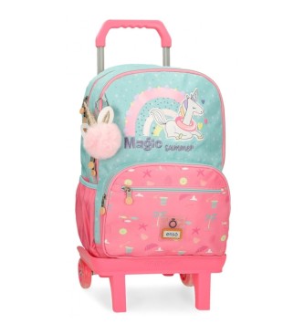 Enso para niña. 96327T1 Mochila Magic summer doble compartimento con carro rosa, verde (OSFA), Casual, Poliéster, moda infantil, Enso outlet