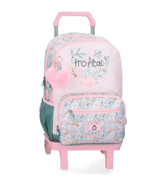 Enso para niña. 96427T1 Mochila Tropical love doble compartimento con carro rosa (OSFA), Casual, Poliéster, moda infantil, Enso outlet 2024.