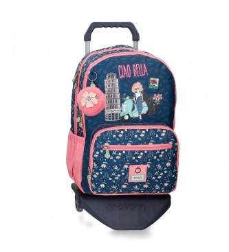 Enso para niña. 95727T1 Mochila  Ciao Bella doble compartimento con carro marino (OSFA), Casual, Poliéster, moda infantil, Enso outlet 2024.