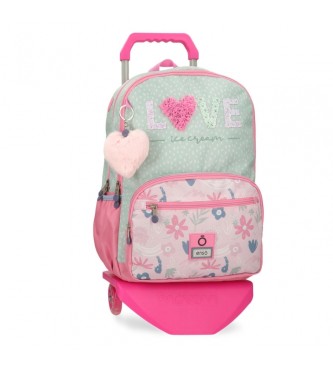 Enso unisex para niños. 95627T1 Mochila  Love ice cream doble compartimento con carro (OSFA), Casual, Verde, Poliéster, moda infantil, Enso