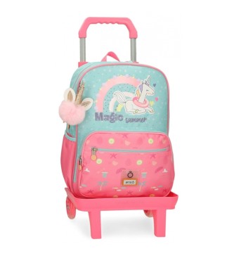 Enso para niña. 96324T1 Mochila escolar Magic summer con carro verde, rosa (OSFA), Casual, Poliéster, moda infantil, Enso outlet 2024.