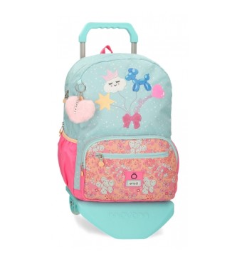 Enso para niña. 95526T1 Mochila porta ordenador Ballons dos compartimentos con carro turquesa (OSFA), Casual, Poliéster, moda infantil, Enso